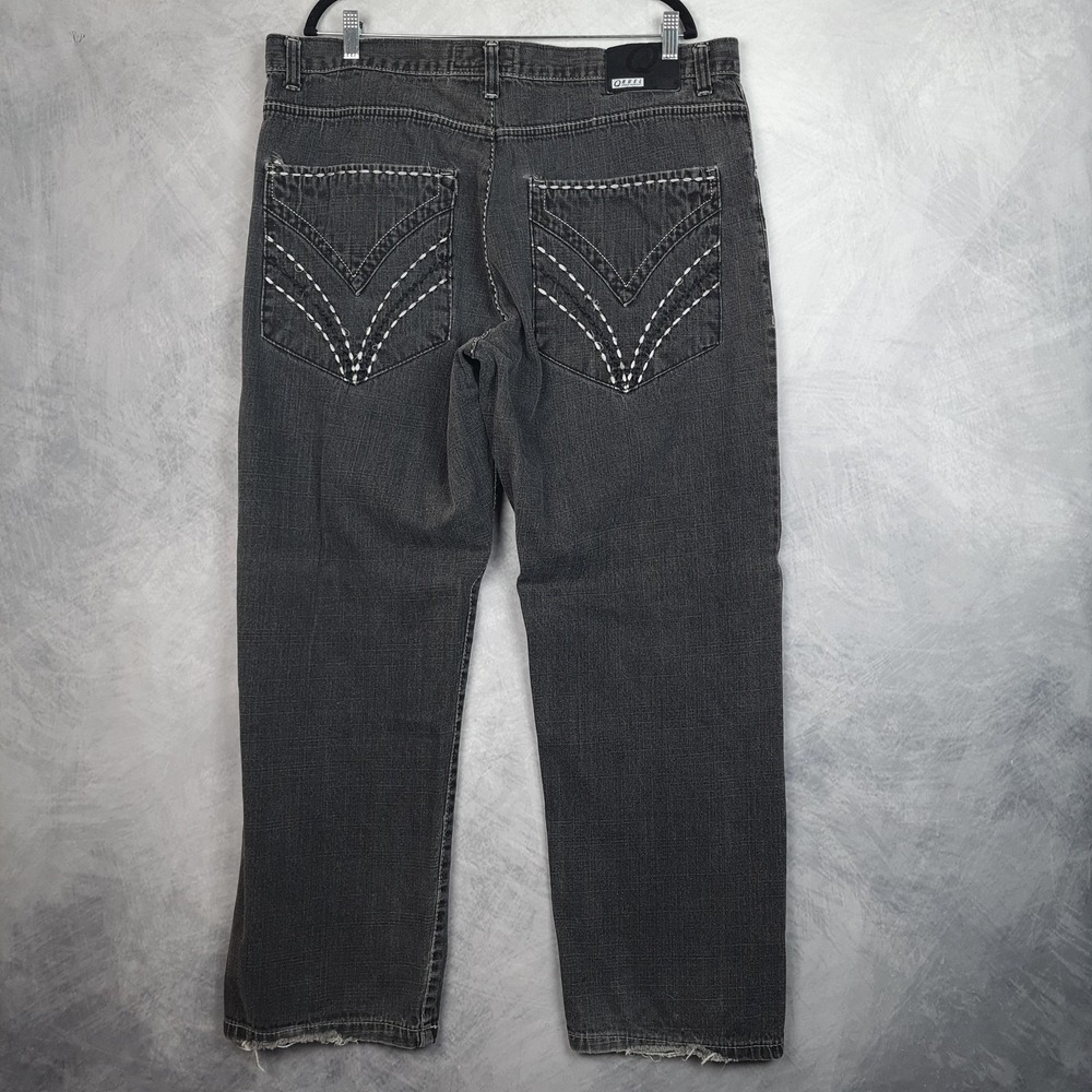 Vntg Qruel Jeans Mens 40 Black Gray Straight Relaxed Embroidered Y2K Streetwear